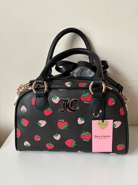 Juicy Couture Strawberry Prints Black Sweet N Juicy Satchel Shoulder Bag NWT